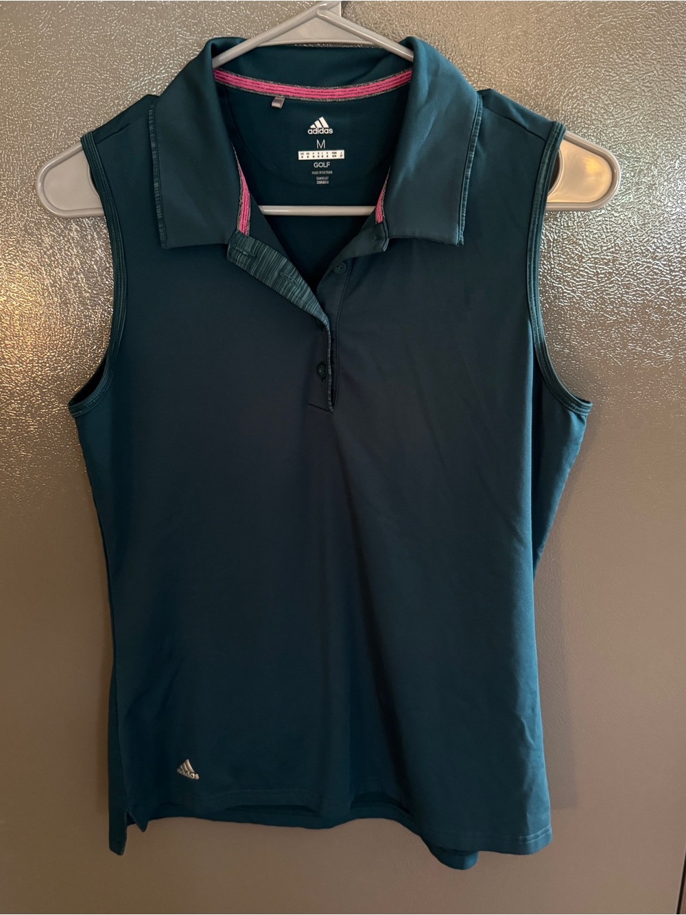 adidas Women’s Sleeveless Golf Polo - Teal with Pink Trim